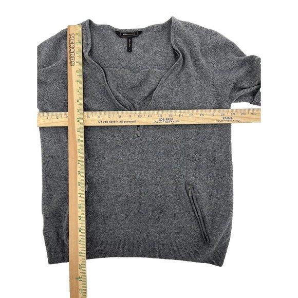 BCBG MAXAZRIA 100% lambswool GRay V-NECK SHORT SLEEVE 2 POCKETS ZIP SWEATER L - Picture 4 of 8